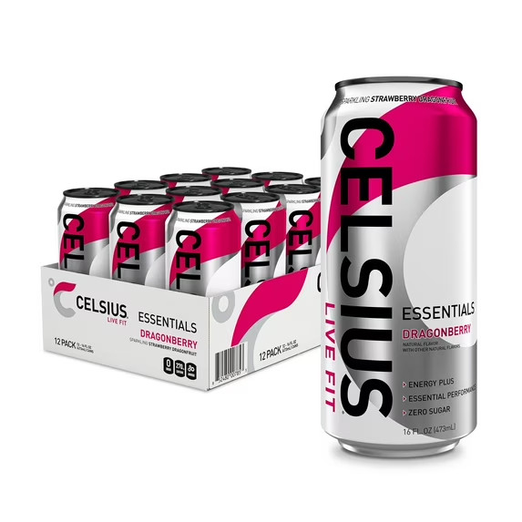 Celsius Essentials Dragonberry Energy Drink, Energy Drink 16 Fl Oz (Pack of 12)