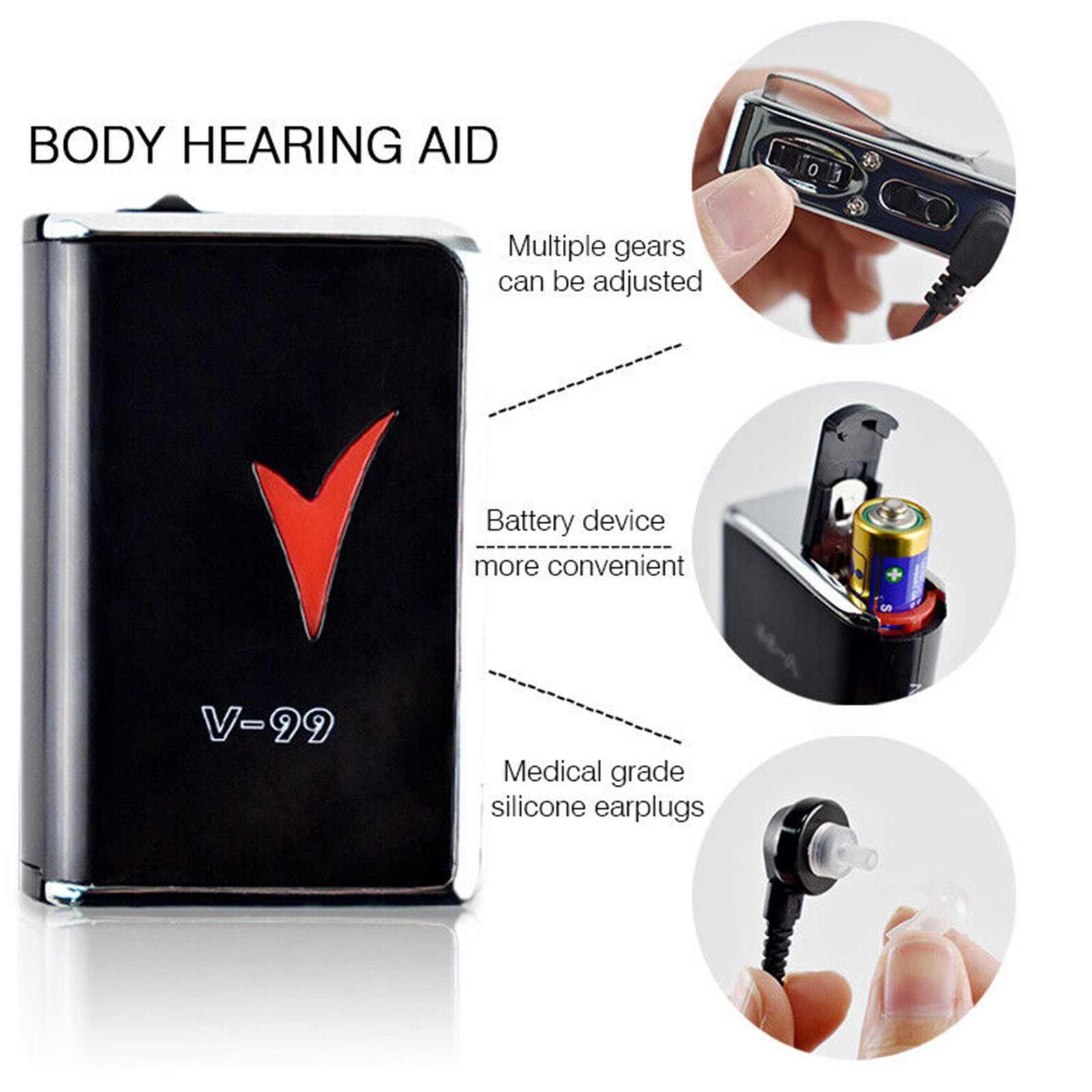 V-99 Adjustable Digital Hearing Aid Wired Voice Sound Amplifier Sound Enhancer