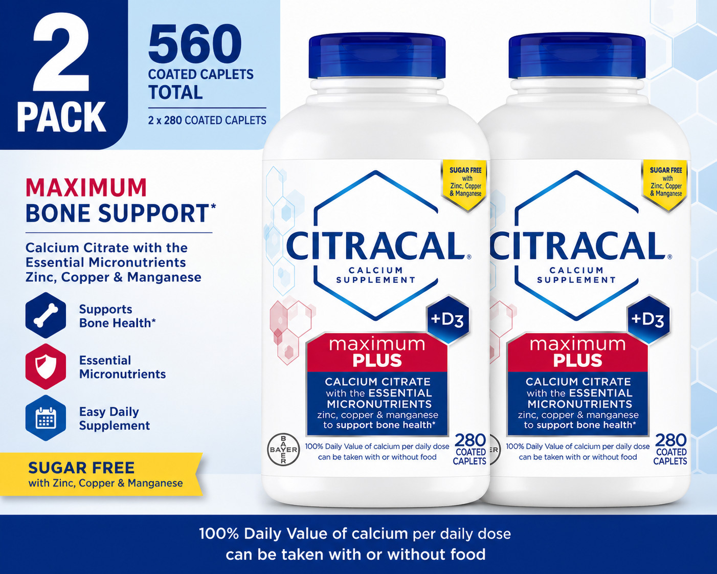 2-Pack Citracal Maximum Plus Calcium Citrate + D3, 280 Caplets