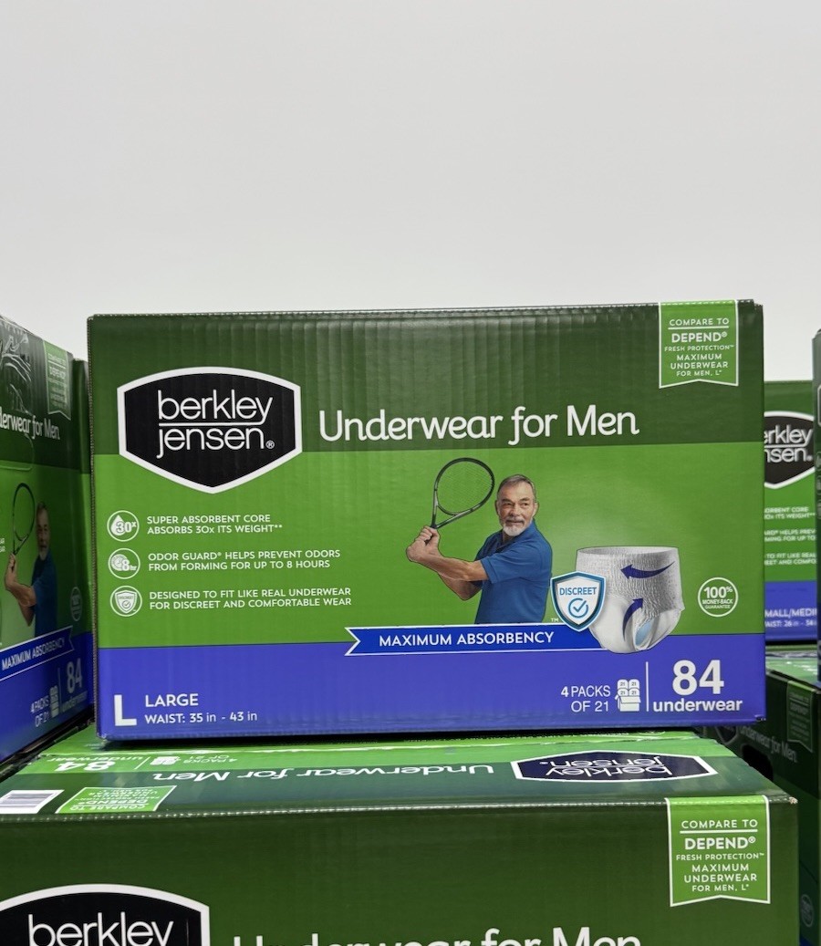 Berkley Jensen Dri-Fit Men’s Max Absorb Incontinence Underwear L White 84 Ct