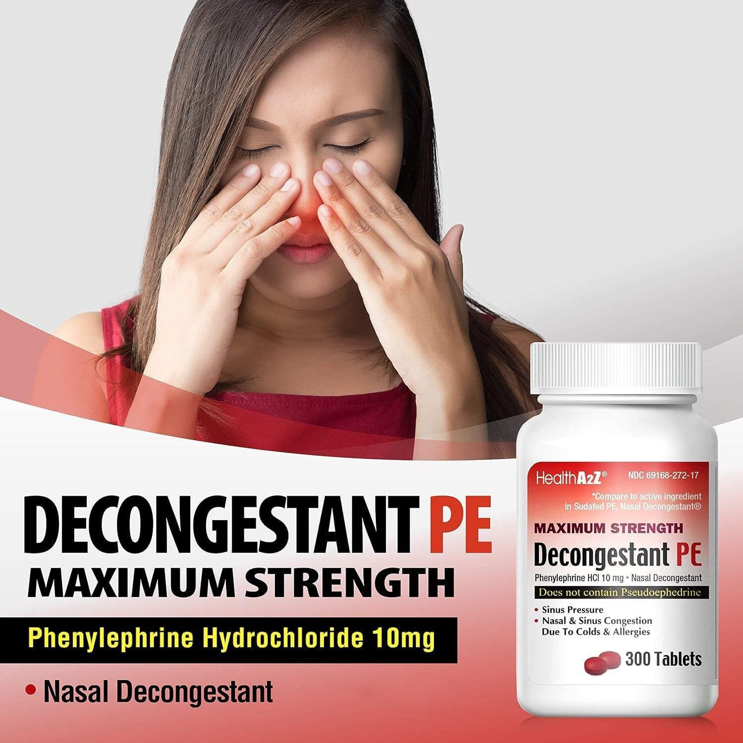 Maximum Strength Non-Drowsy Decongestant PE | Nasal & Sinus Relief (300 Count)