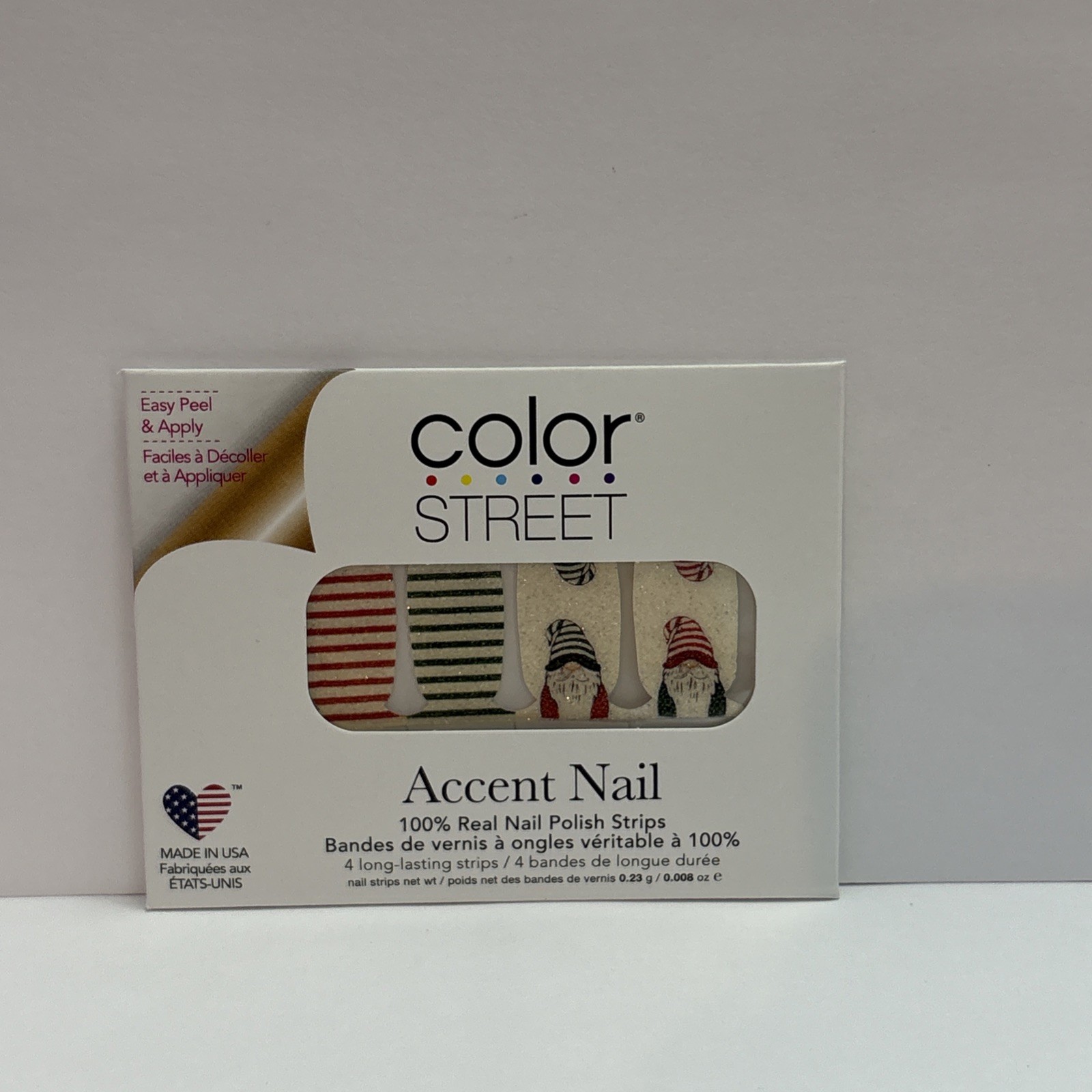 Color Street Accent Nail Polish Strips PAPA GNOME~NIP Christmas Stripes