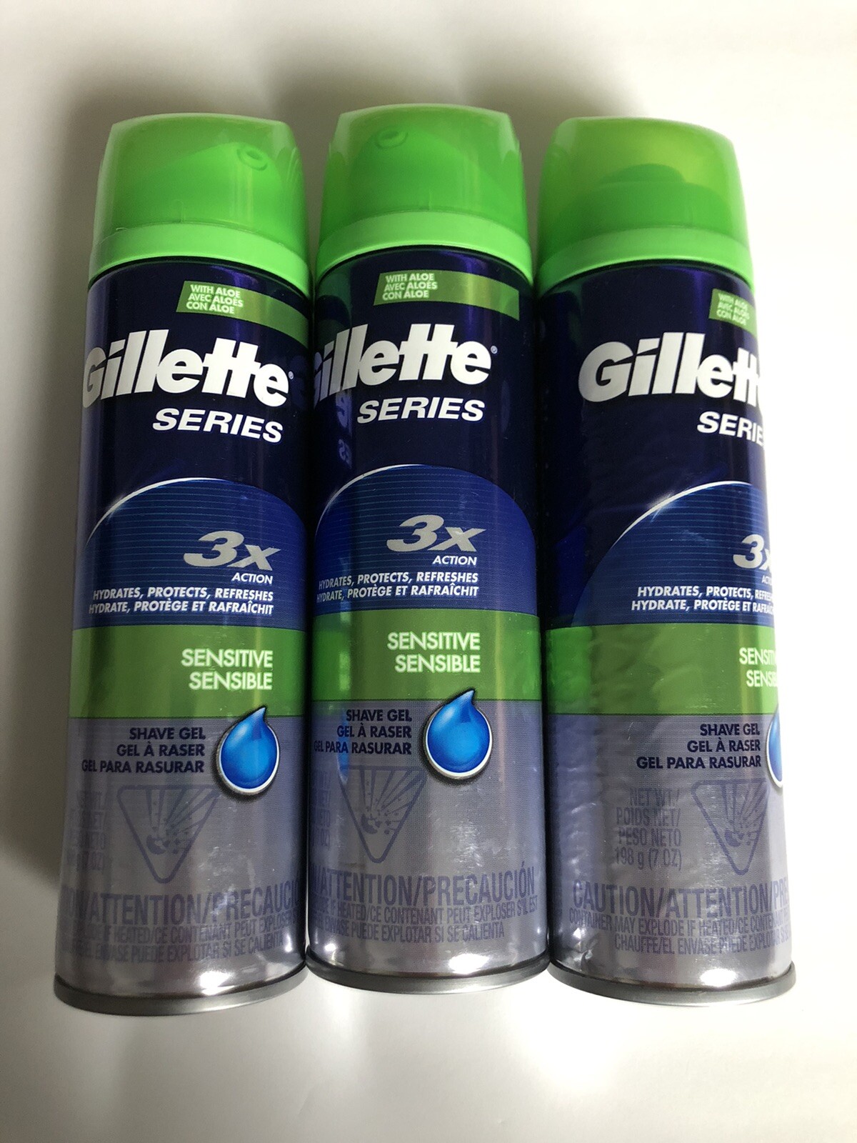 Lot Of 3 – Cans Gillette Series Sensitive Shave Gel, 7 Oz Each Can – NEW