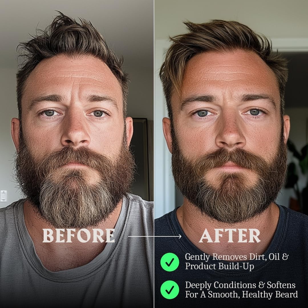 Unscented Beard Wash & Conditioner Pack of 2 – Deep Cleansing Oil, Jojoba Oil, I