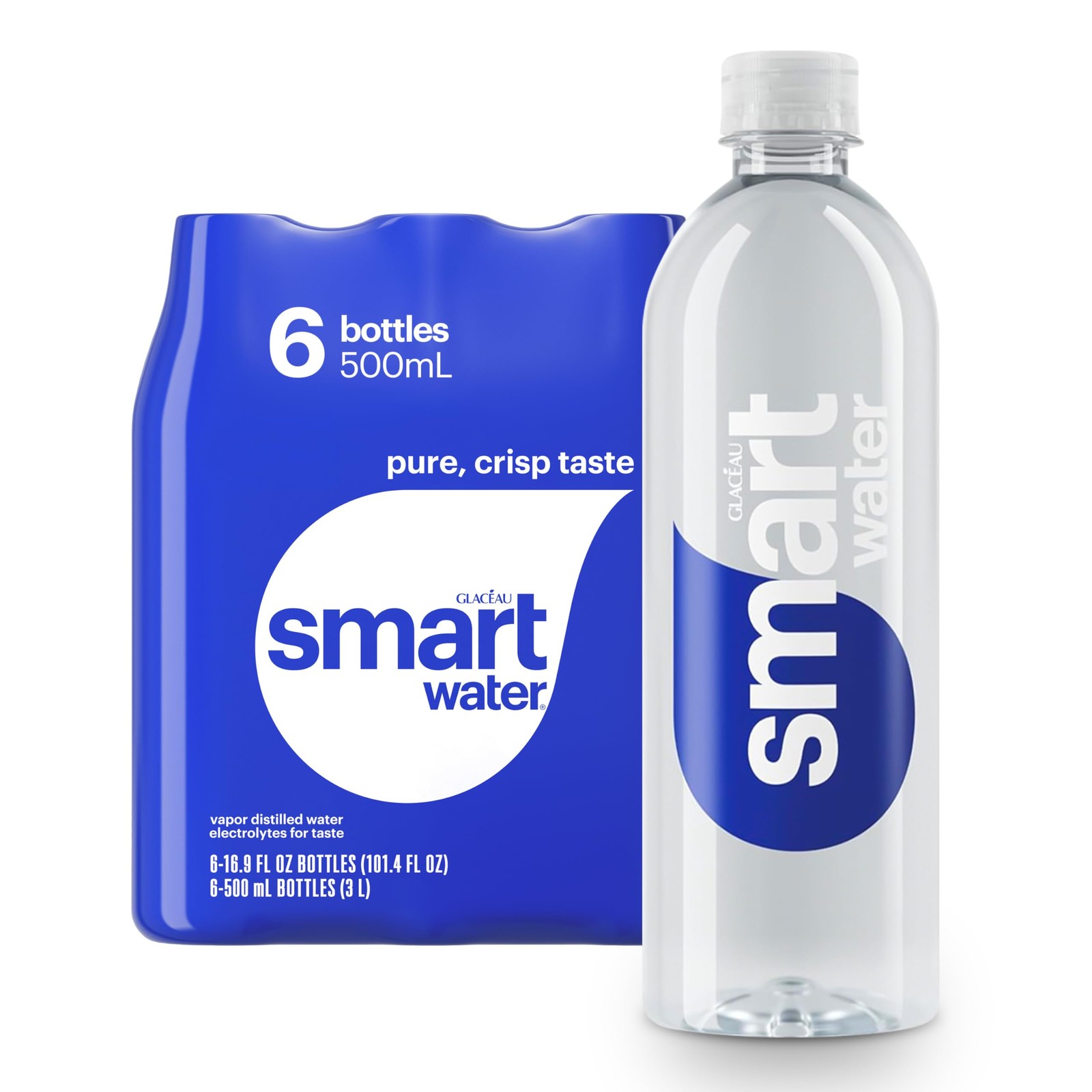 Smartwater vapor distilled premium water , 16.9 Fl Oz (Pack of 6), Clear