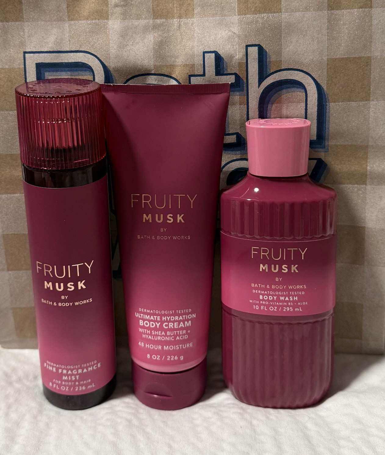Bath & Body Works Fruity Musk Mist + Body Cream + Body Wash Set 8/8/10fl oz