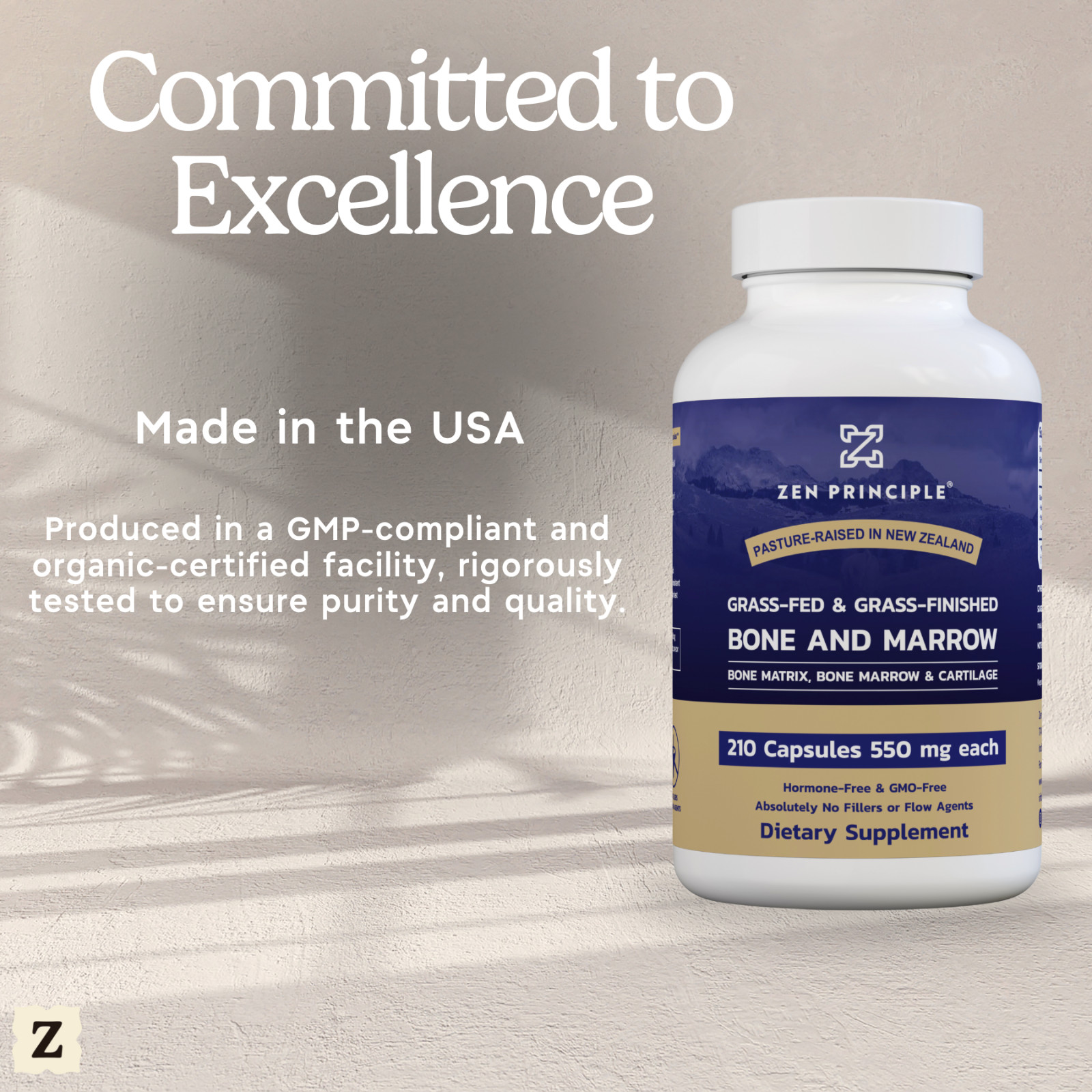 Grass Fed Beef Bone Marrow Supplement, 3300mg. 210 Capsules. 2-pack.