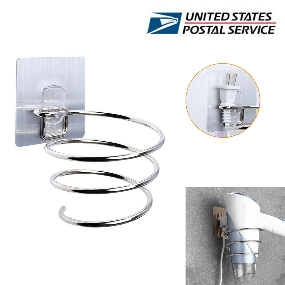 Hair Dryer Holder Wall Mounted Rack Space Save Stainless Steel Bathroom Shelf