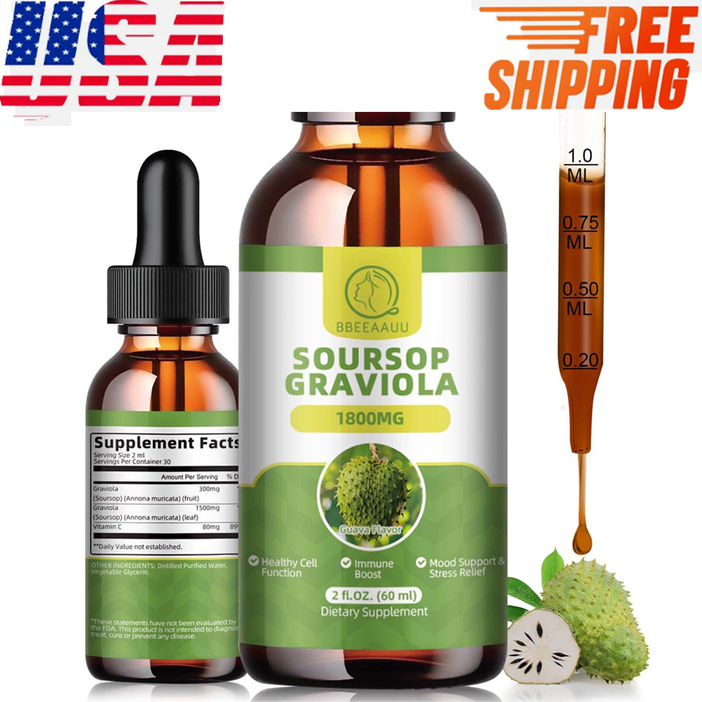 Soursop Graviola Extract Liquid Drops 1800mg Support Regeneration, Immune Boost