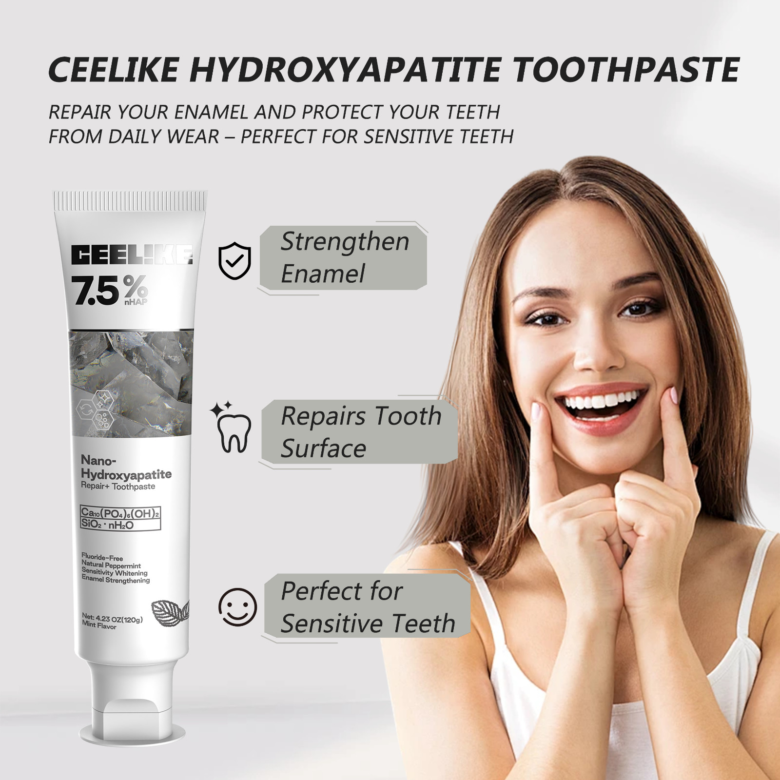 CEELIKE 7.5% Nano Hydroxyapatite Toothpaste – 3 x 4.23 oz