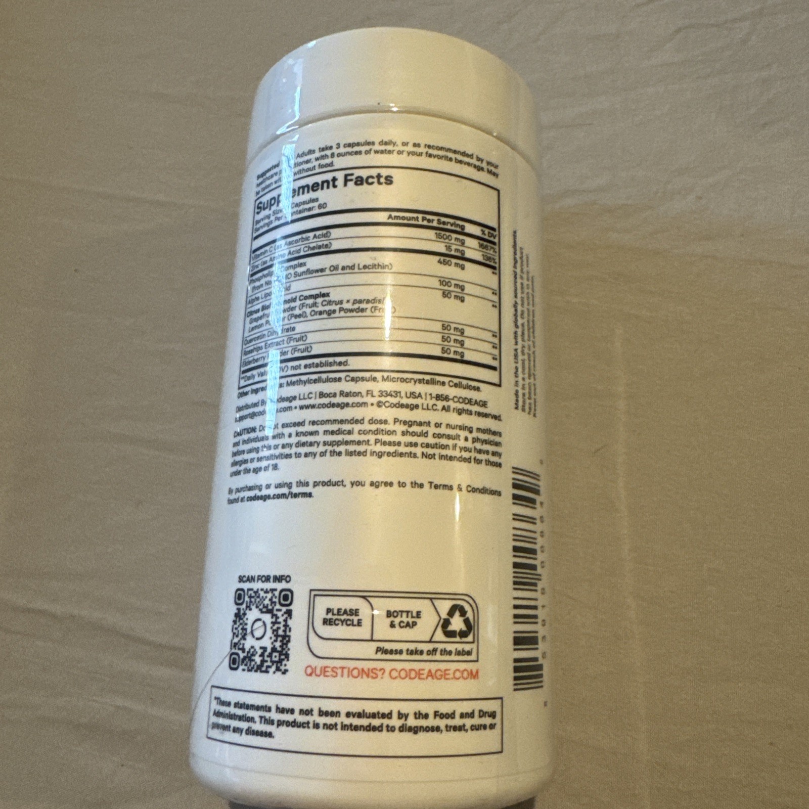 Codeage, Liposomal Vitamin C+, 180 Capsules, Quercetin, Zinc, RoseHips New