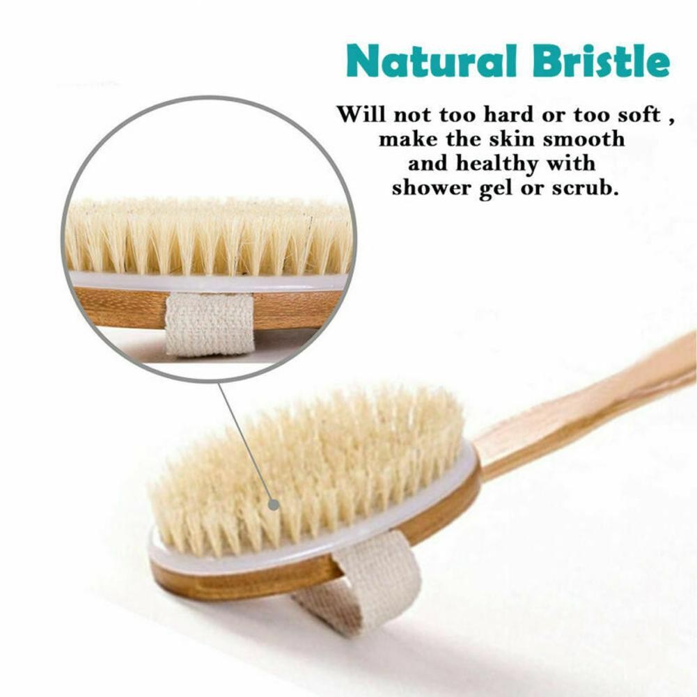 Durable Natural Long-Handled Bath Shower Body Back Dry Skin Spa Scrubber Brush H