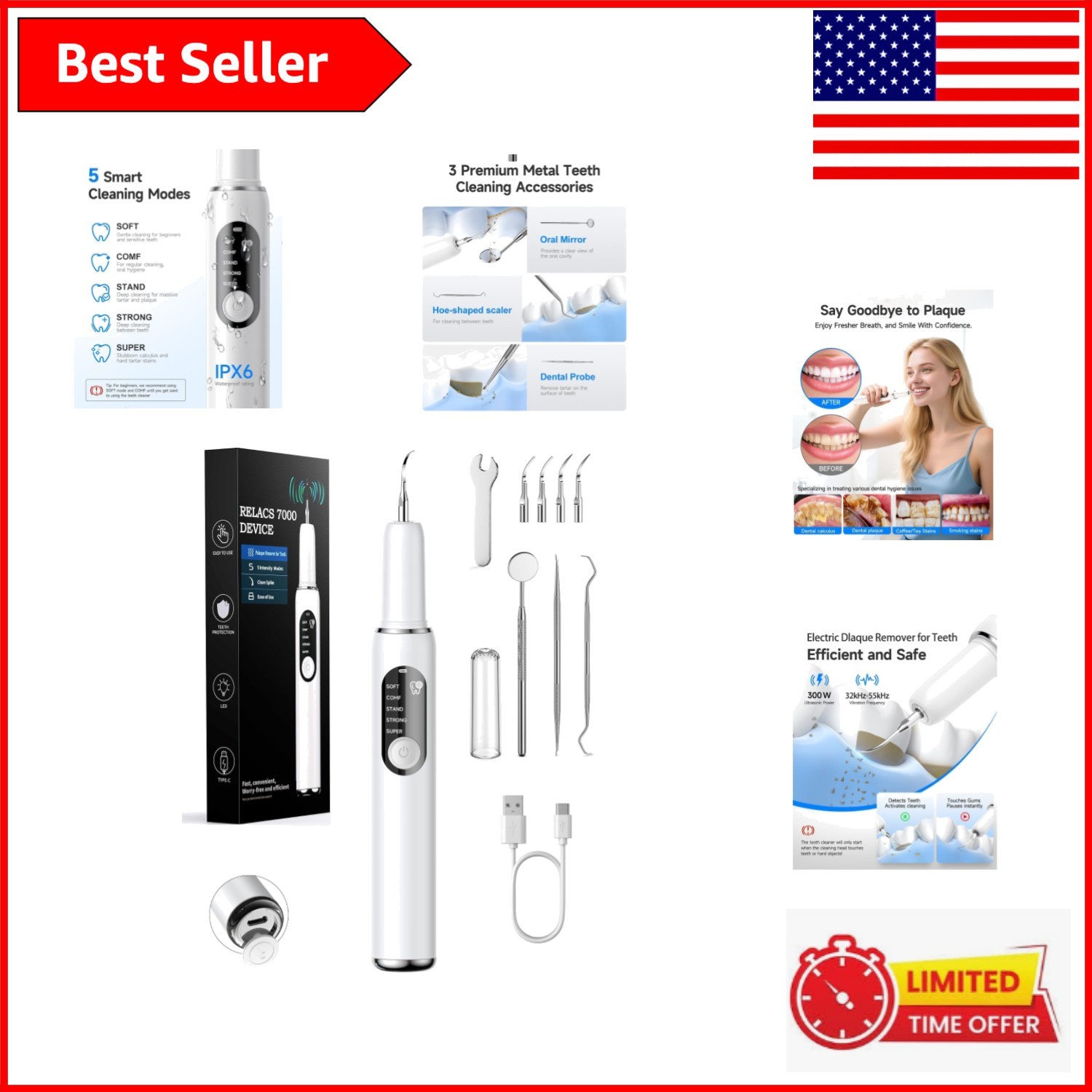 5 Modes RELACS 7000 Plaque & Tartar Remover with LED – Dental Hygiene Essential