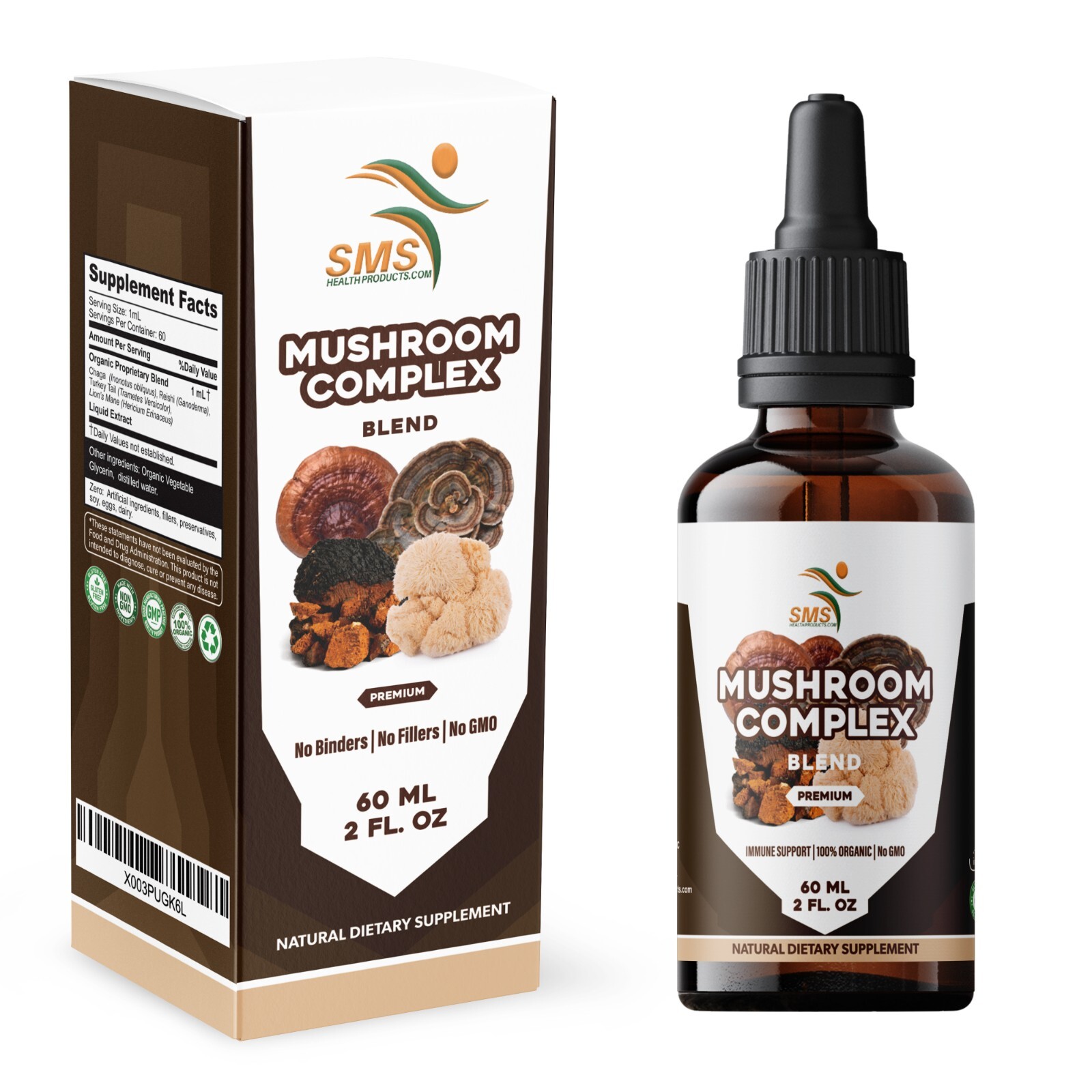 Mushroom Complex Extract Organic Non GMO Tincture Herbal Liquid Drops 6 Fl Oz