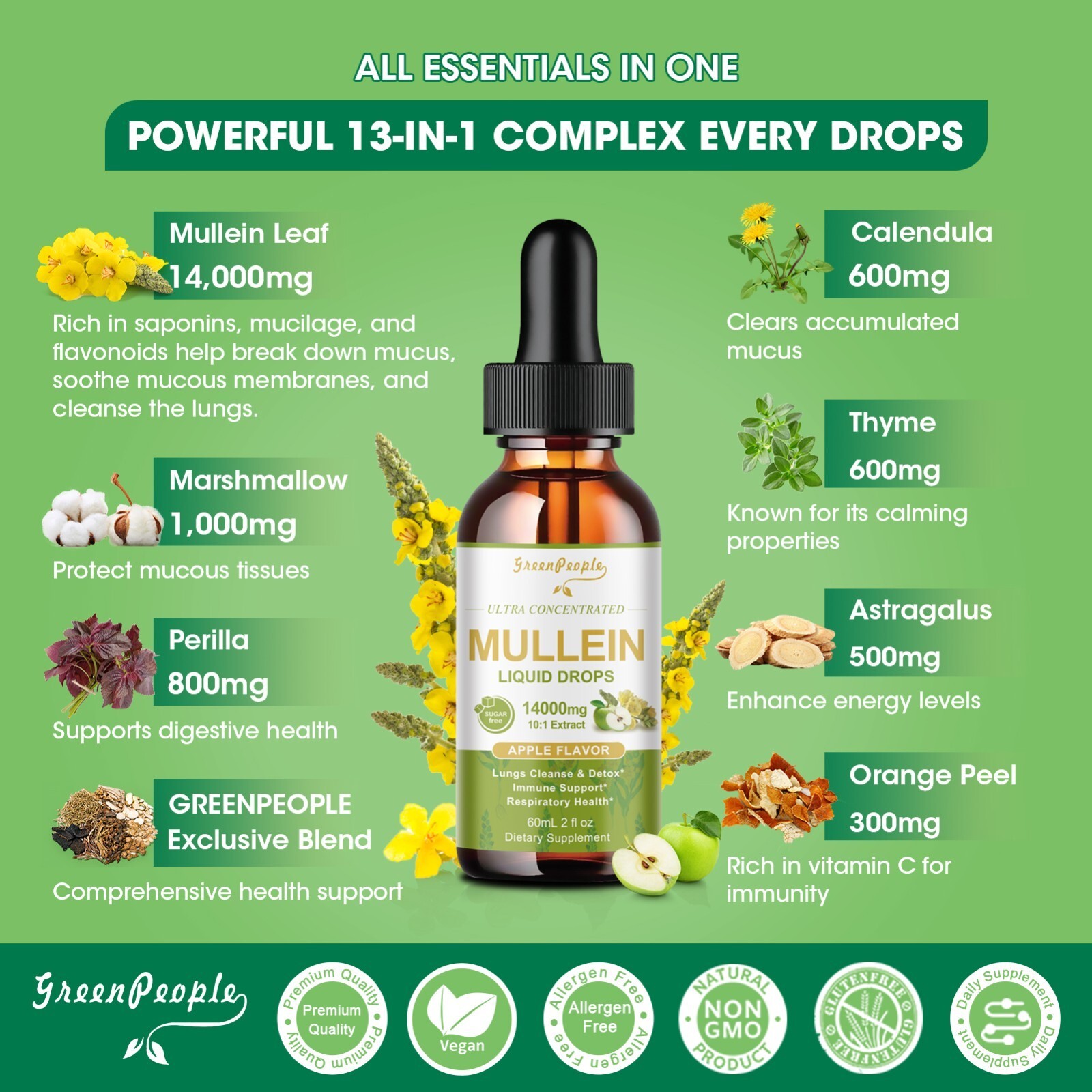 Mullein Drops for Lungs – 1400mg Mullein Leaf Extract for Lung Detox and Cleanse