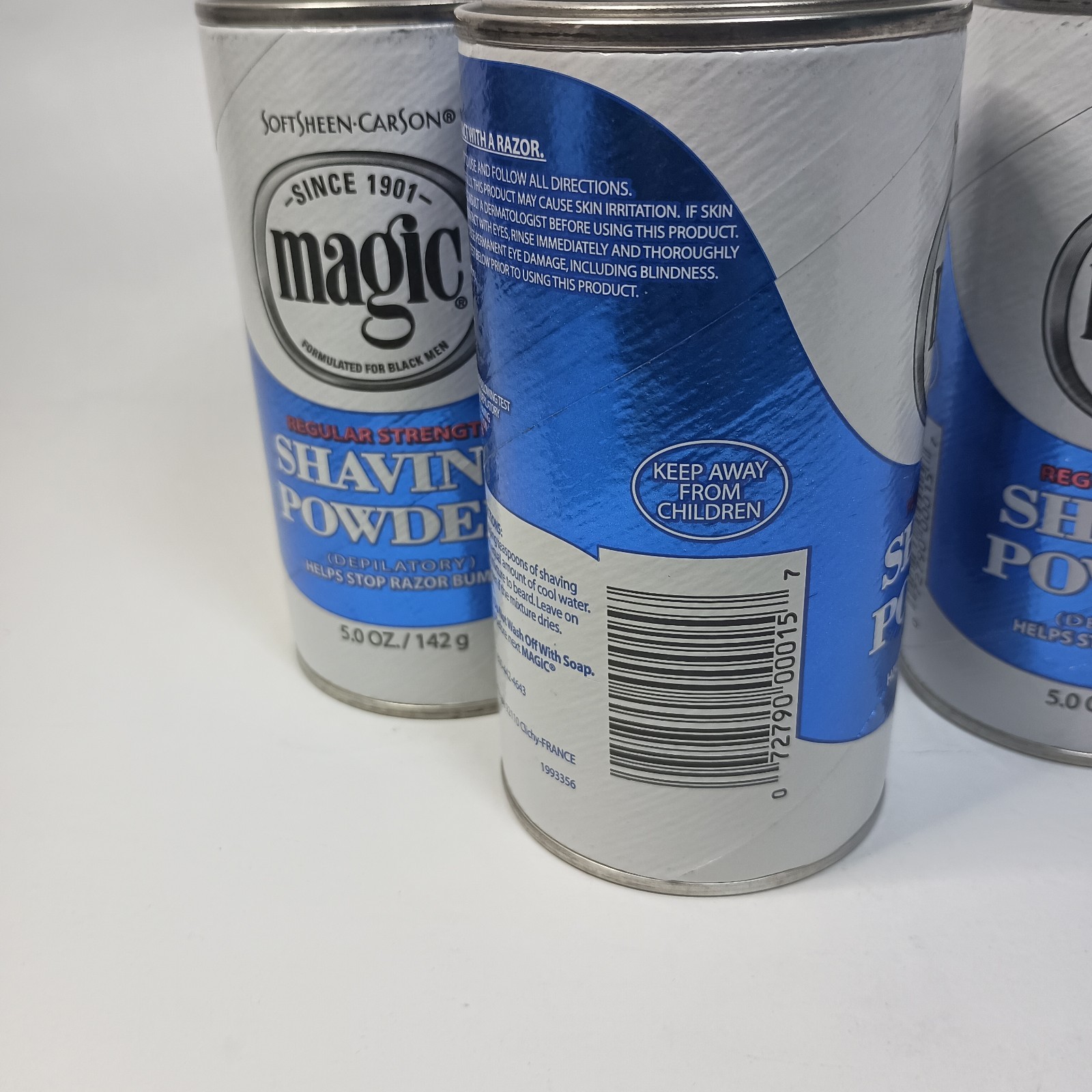 3 Magic Shaving Powder Blue Regular Strength Soft Sheen Carson Cans 5 oz