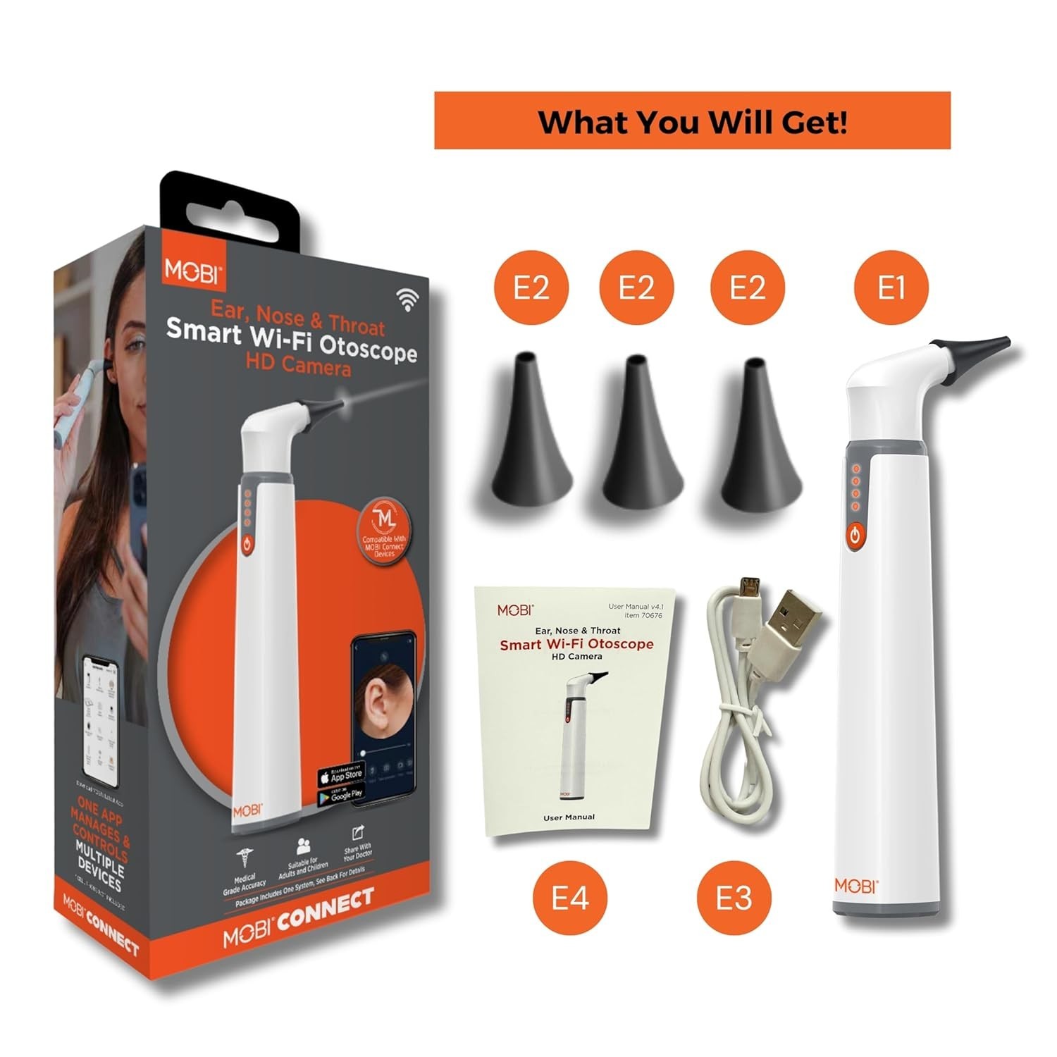 Mobi HD Smart Otoscope Camera – Ear Nose Throat Scope for People & Pets, 1080P
