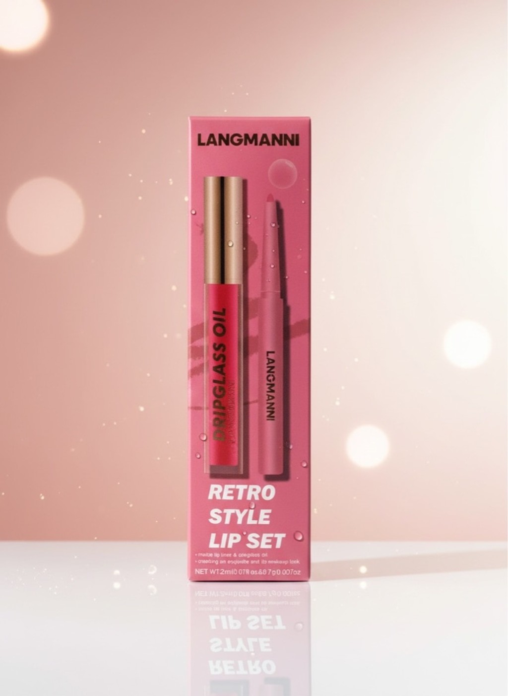 Langmanni Retro Style Lip Set Lip Gloss Oil + Lip Liner Duo New Sealed