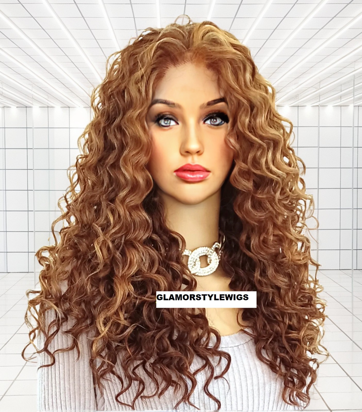 FREE PART LACE FRONT FULL WIG LONG LAYERED CURLY AUBURN STRAWBERRY BLONDE MIX