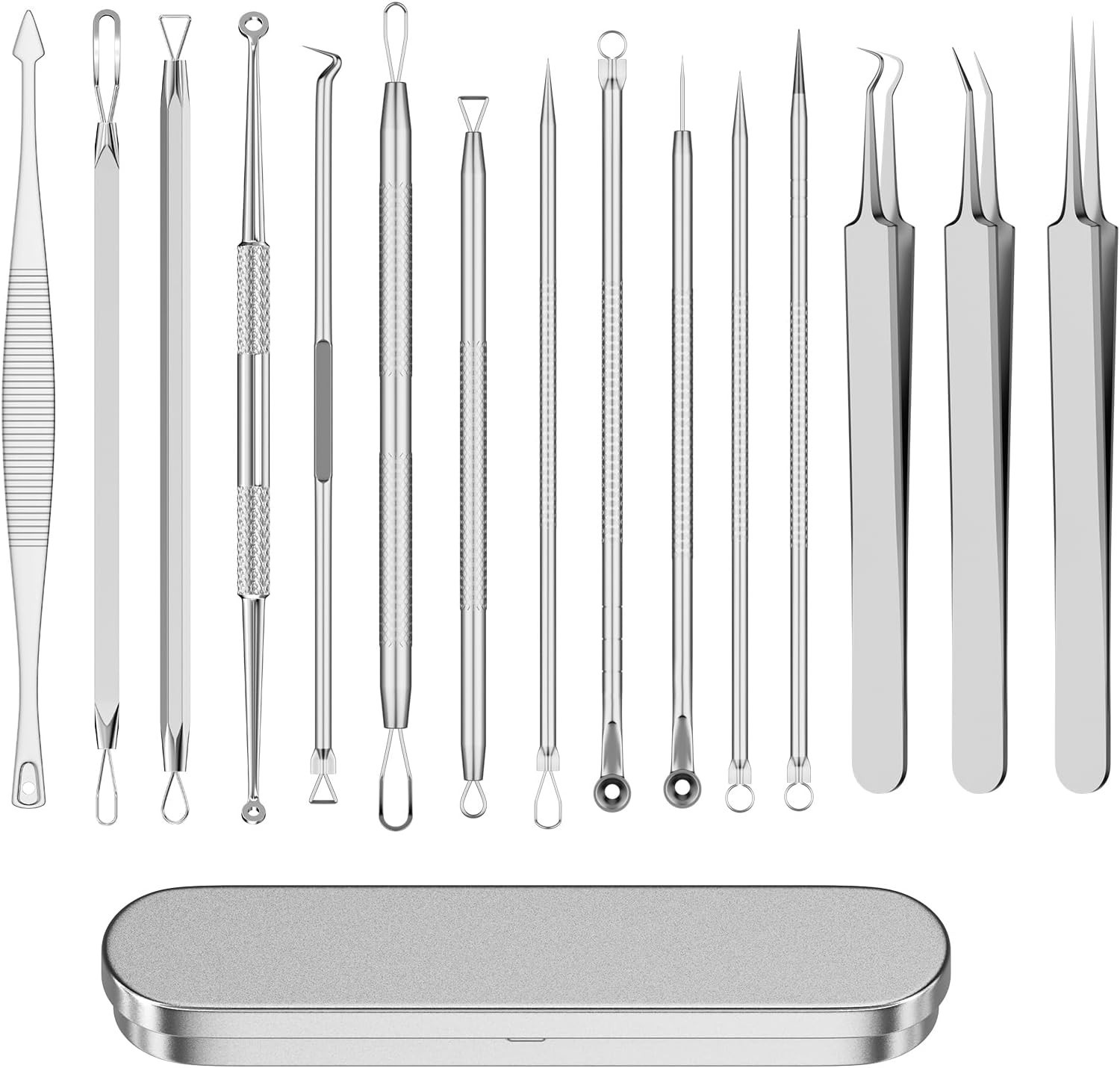 15PCS Acne Blackhead Remover Kit Pimple Popper Comedone Extractor Tool Set