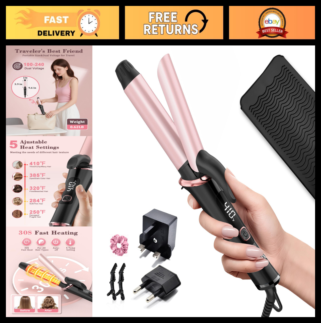Dual Voltage Mini Curling Iron 1 Inch – Fast Heating, Auto-Off, Travel Ready, In