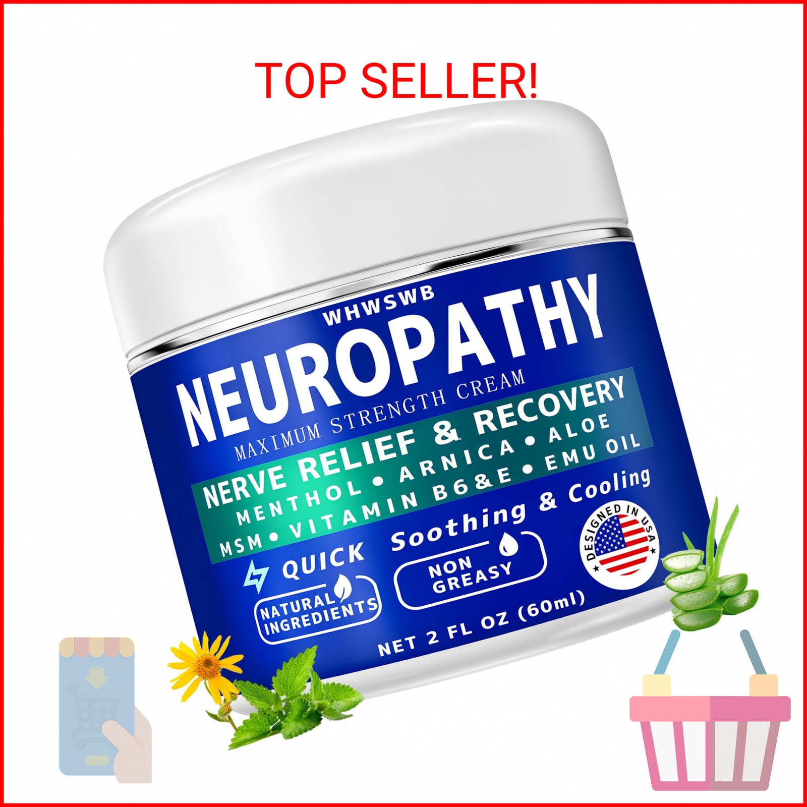 WHWSWB Neuropathy Nerve Relief Cream – Maximum Strength for Feet, Hands, Legs, T