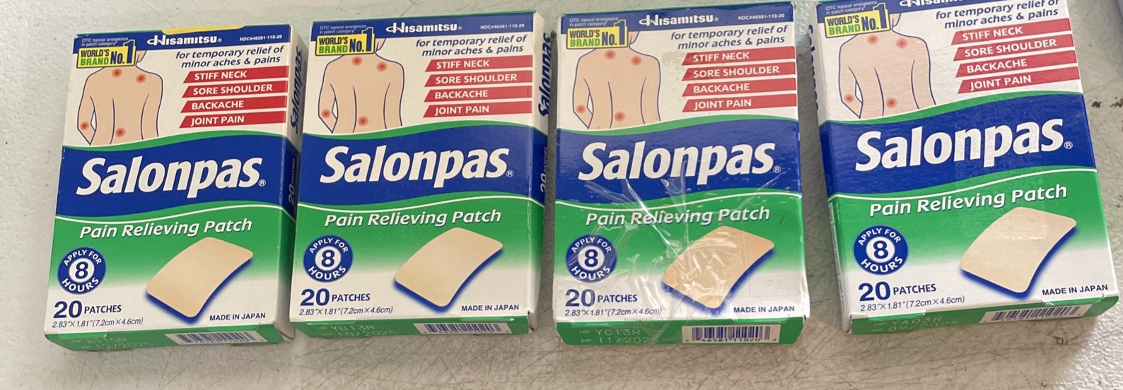 4 x 20ct Salonpas Pain Relieving Patch 8-Hour Pain Relief 2.83 x 1.81” Exp 9/25+