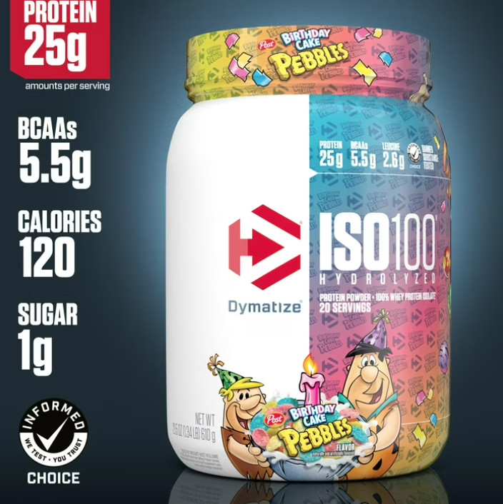 Dymatize ISO100 Hydrolyzed Whey Isolate Protein Powder Birthday Cake Pebbles 20