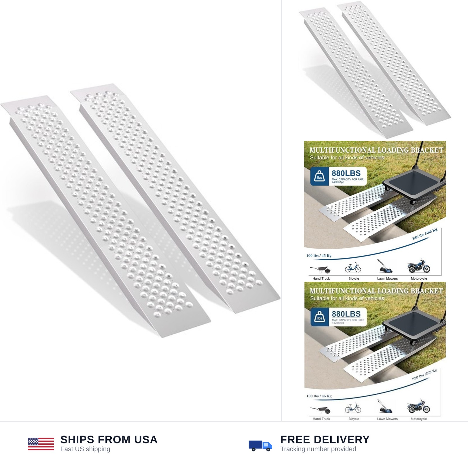 Aluminum Shed Ramp Pair-47.2″ L x 8.5″ W-2pcs, 880 lb Heavy-Duty Capacity, Li…
