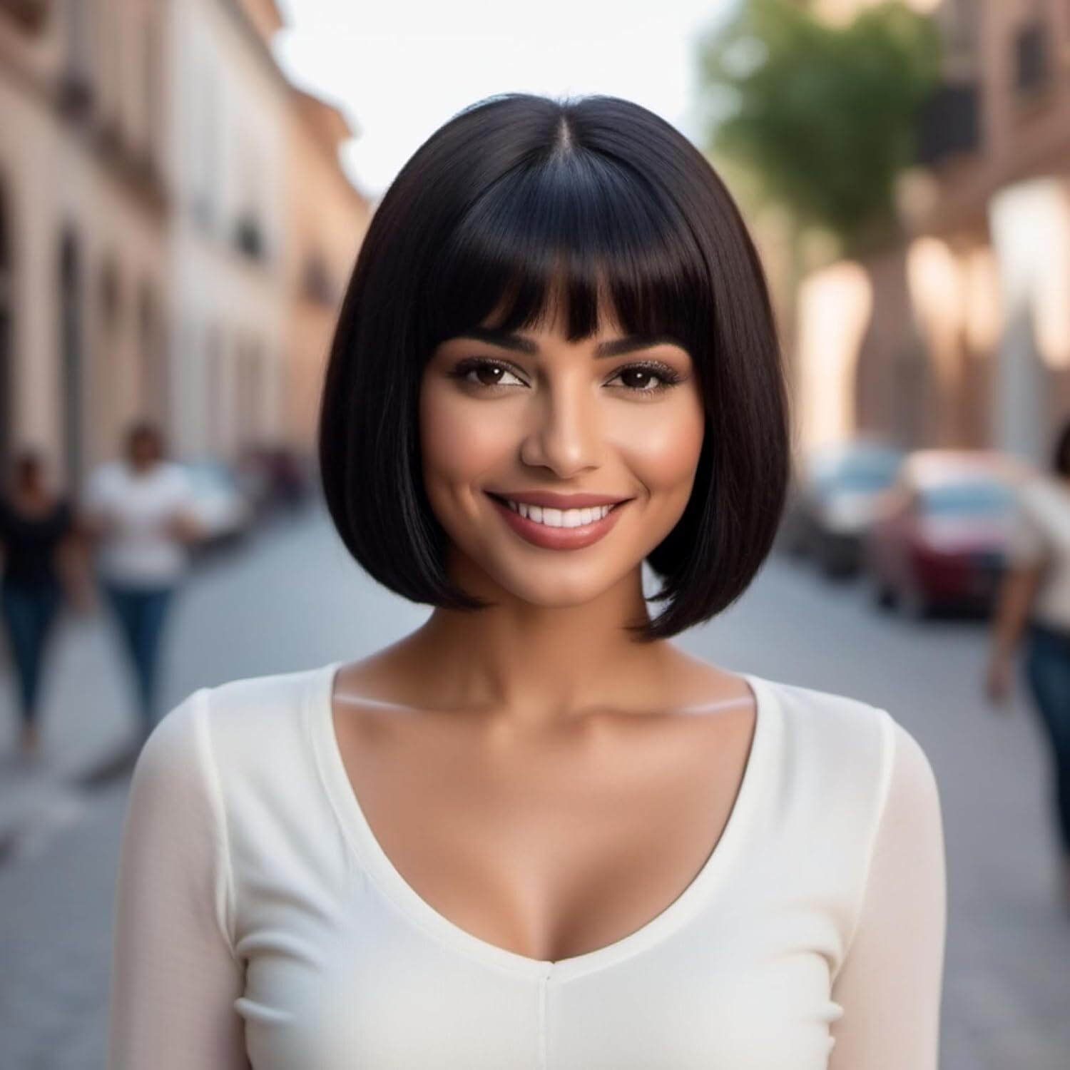 13″ Black Bob Wig with Bangs Short Bob Wigs Women Short Black Wig Heat Daily USA