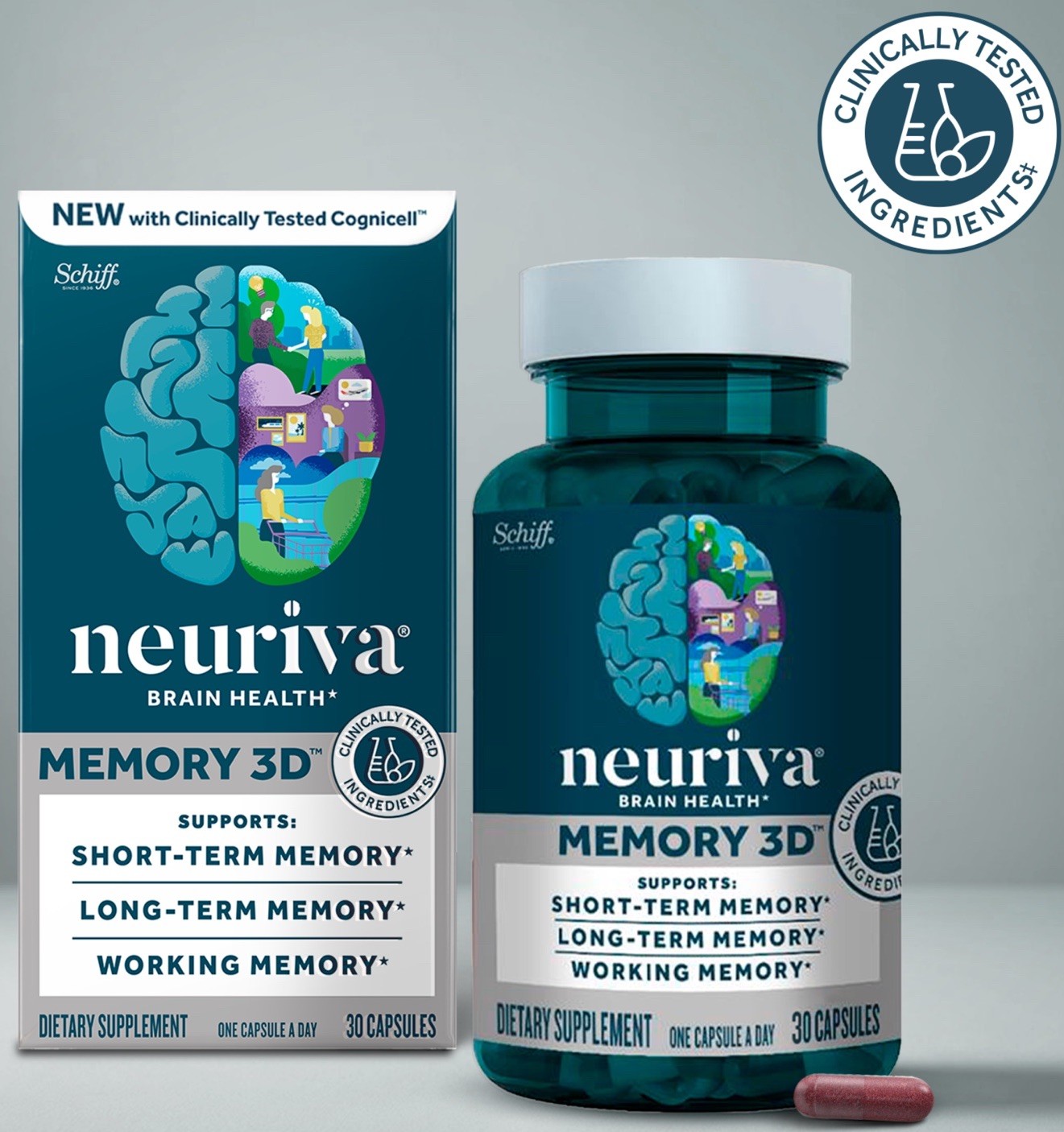 Neuriva Memory 3D Brain Health For Short-Term & Long-Term Memory 30 Caps Ex 9/27