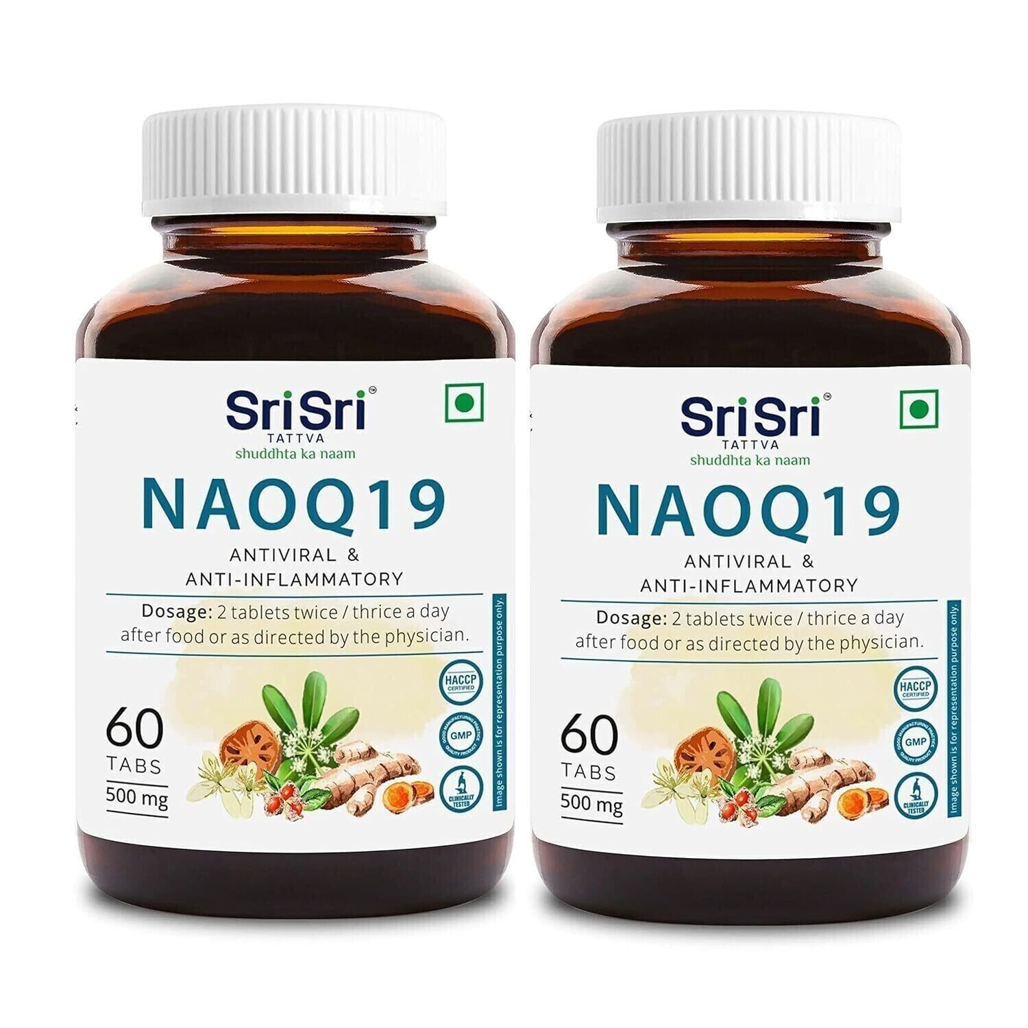 Pack of 2 X Sri Sri Tattva NAOQ19 – Anti Viral 60 Tablets 500 mg, Unisex, FS