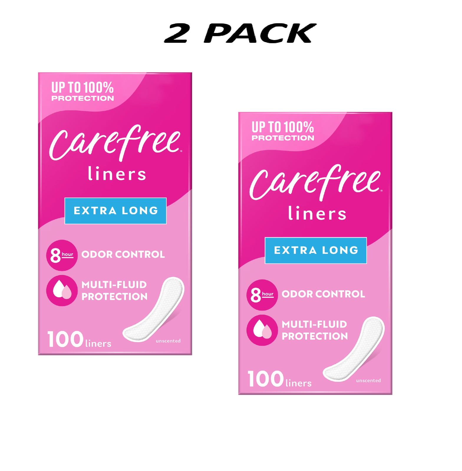 (2 PACK) Carefree Panty Liners, Extra Long, Unscented (100 Count).