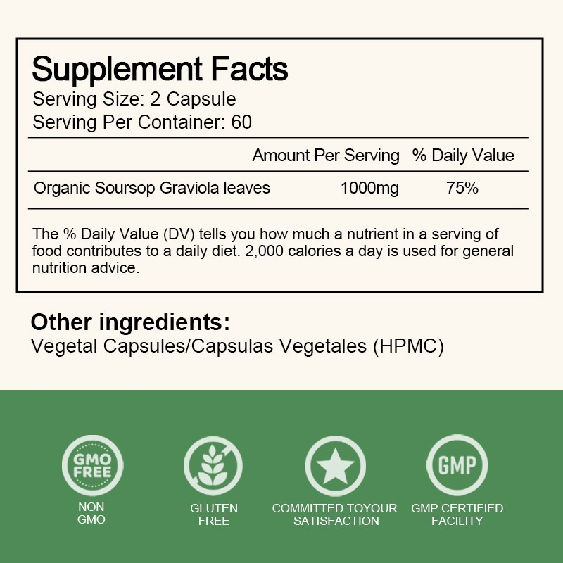 Soursop Graviola Capsules Leaf & Fruit Extract 120 Capsules High Potency 1000mg