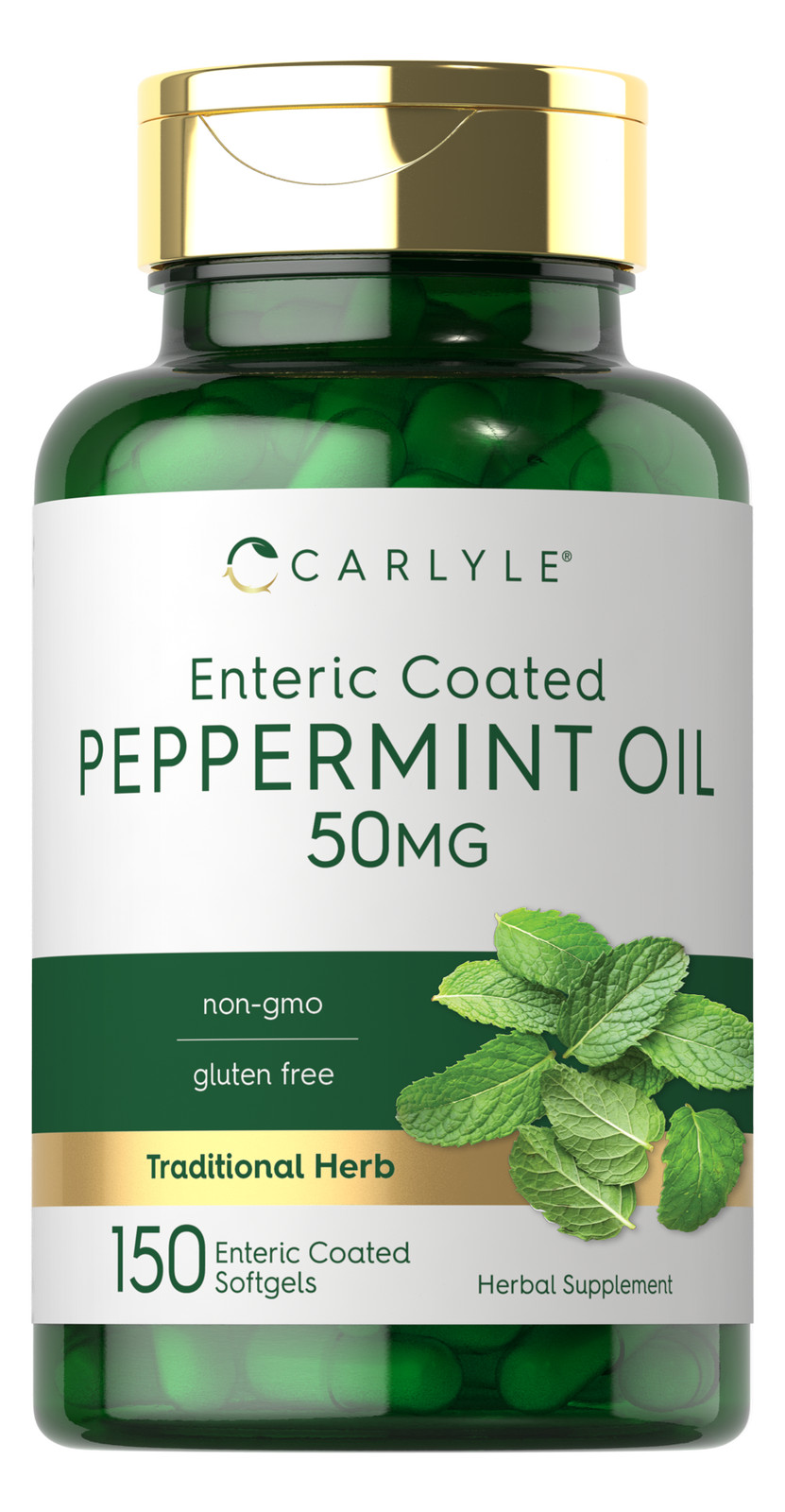 Peppermint Oil Softgels 50mg | 150 Count | with Rosemary & Thyme | by Carlyle