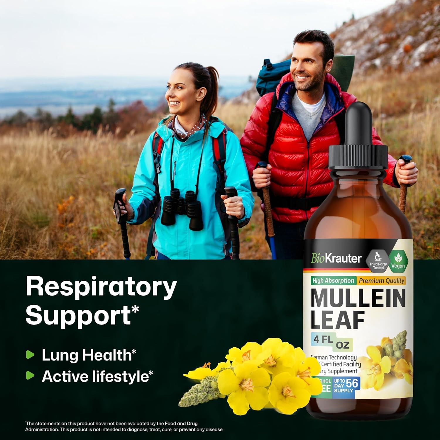 Mullein Drops for Lungs 4 Fl Oz Pure Natural Mullein Leaf Extract Supplement