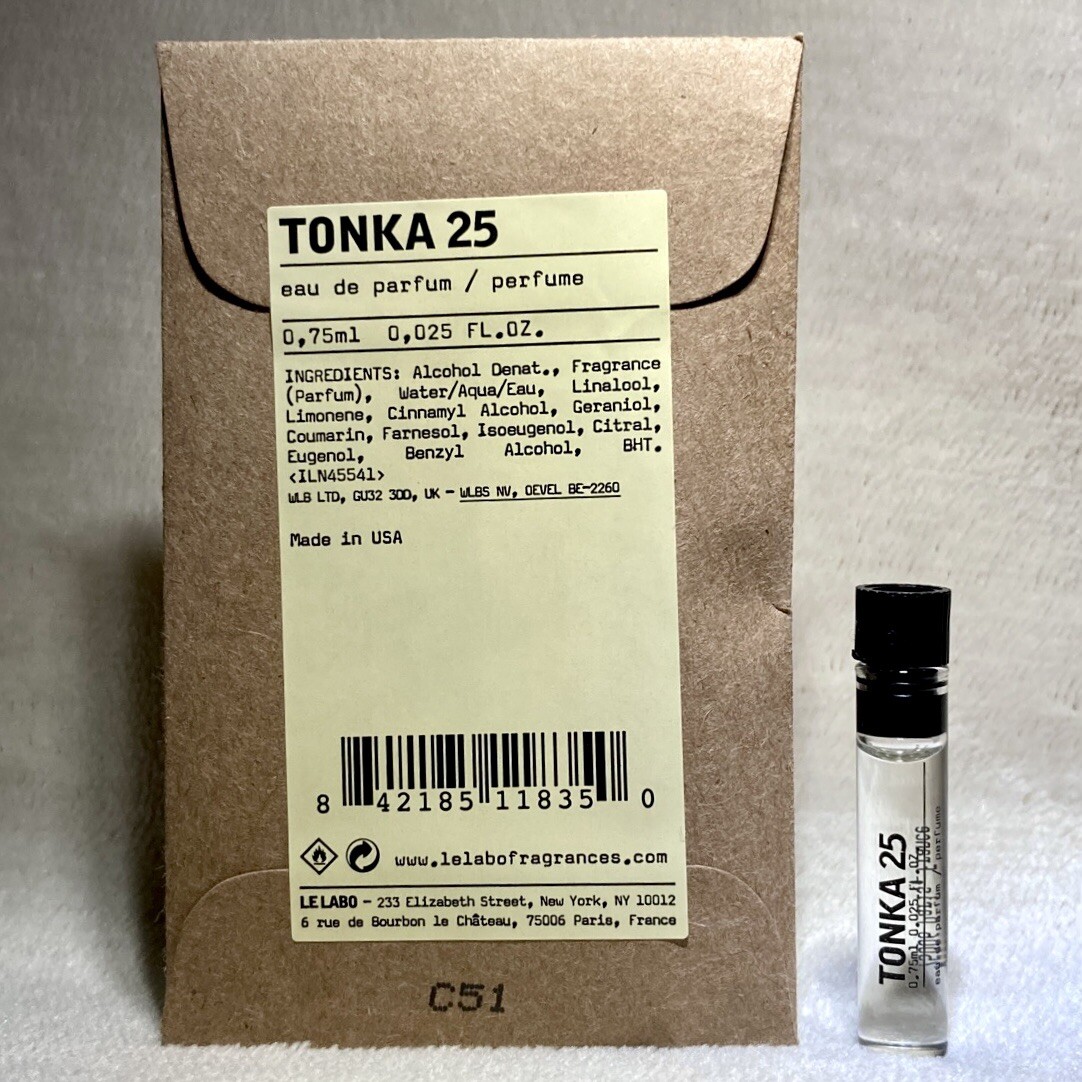Le Labo Tonka 25 Eau de Parfum EDP Sample Vial .025oz, .75mL New in Pouch