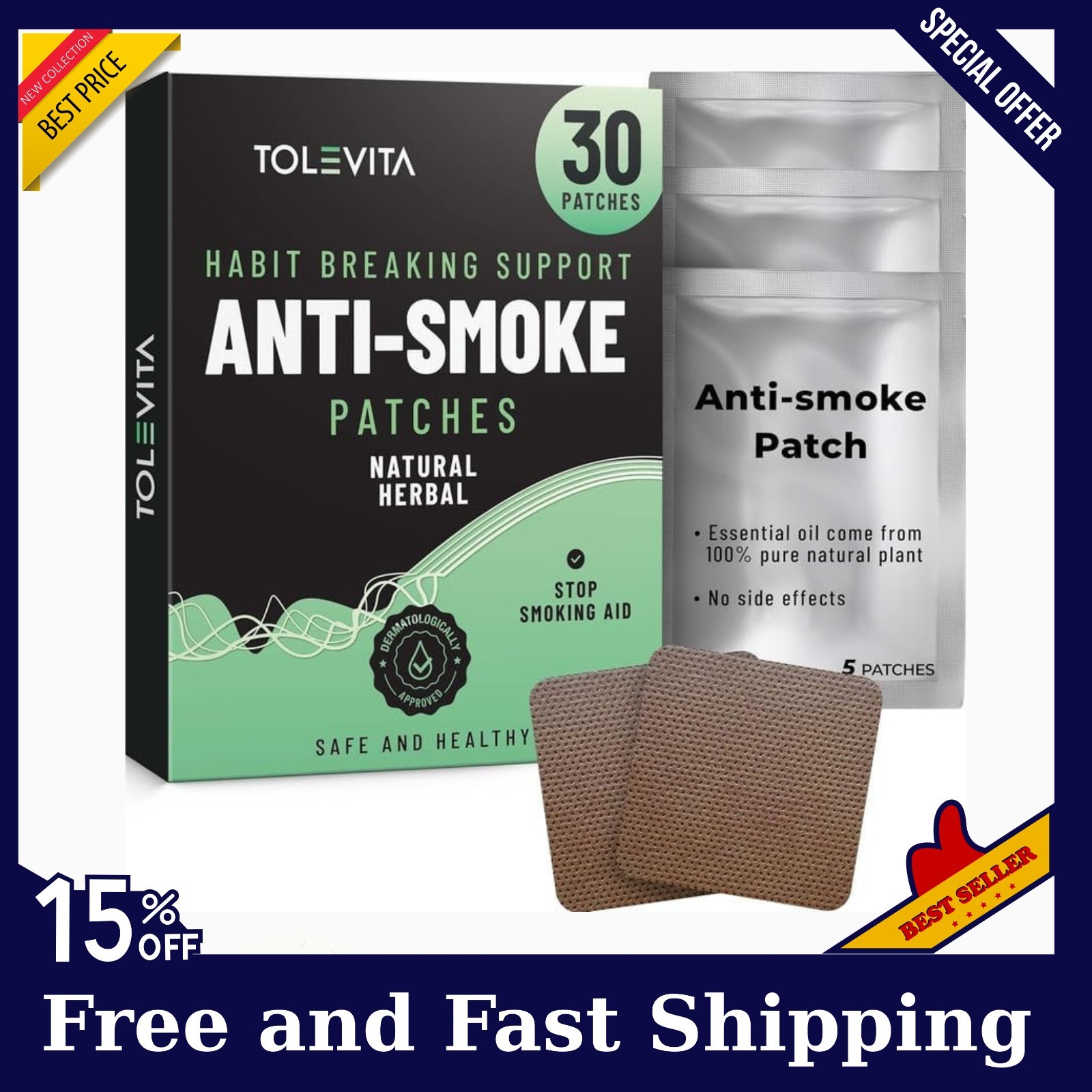TOLEVITA Anti- Smoke Herbal Patches Transparent 7 mg | Quit Smoking Patches t…