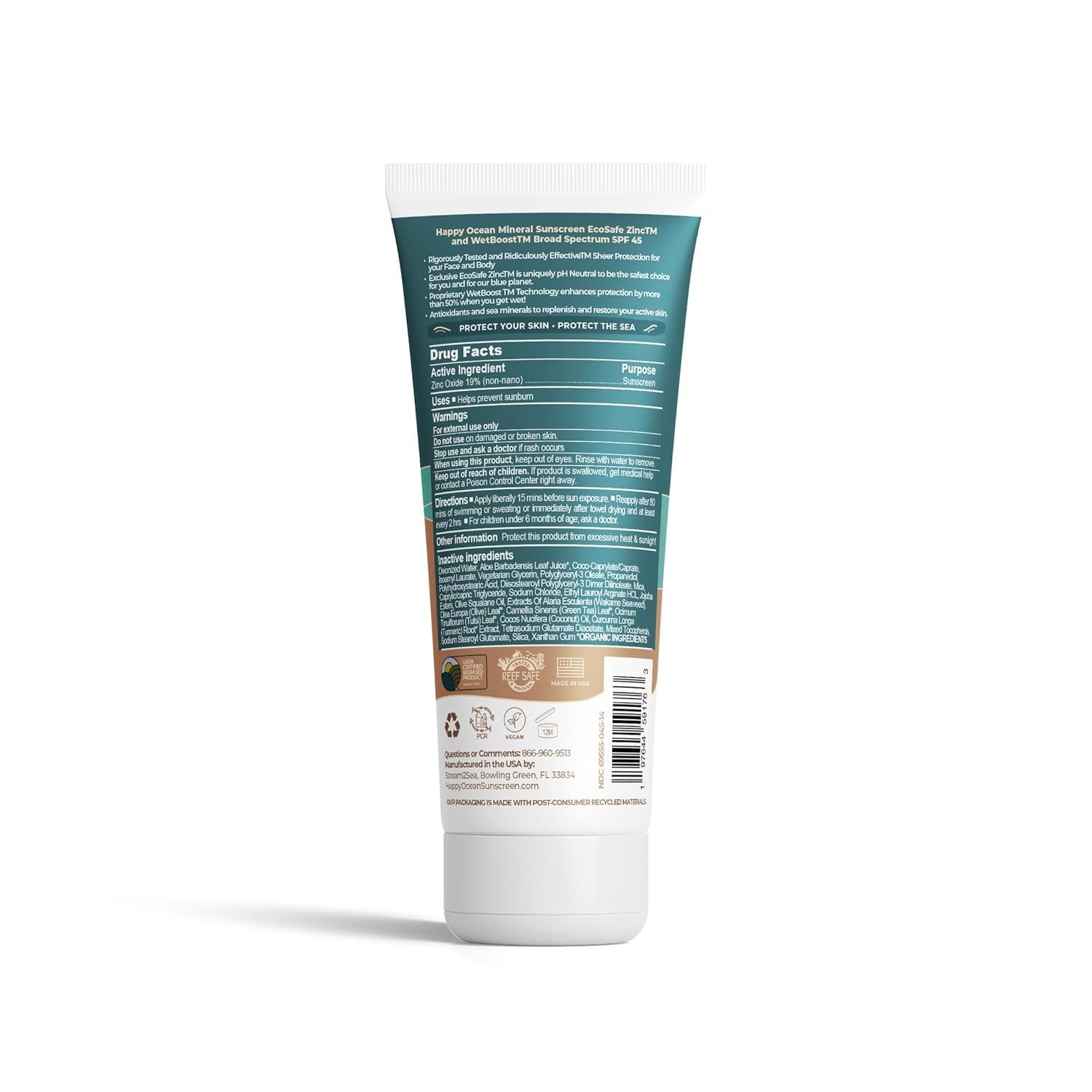 SPF 45 Biodegradable Reef Safe Sunscreen for Face & Body, Non-Nano Zinc Oxide…