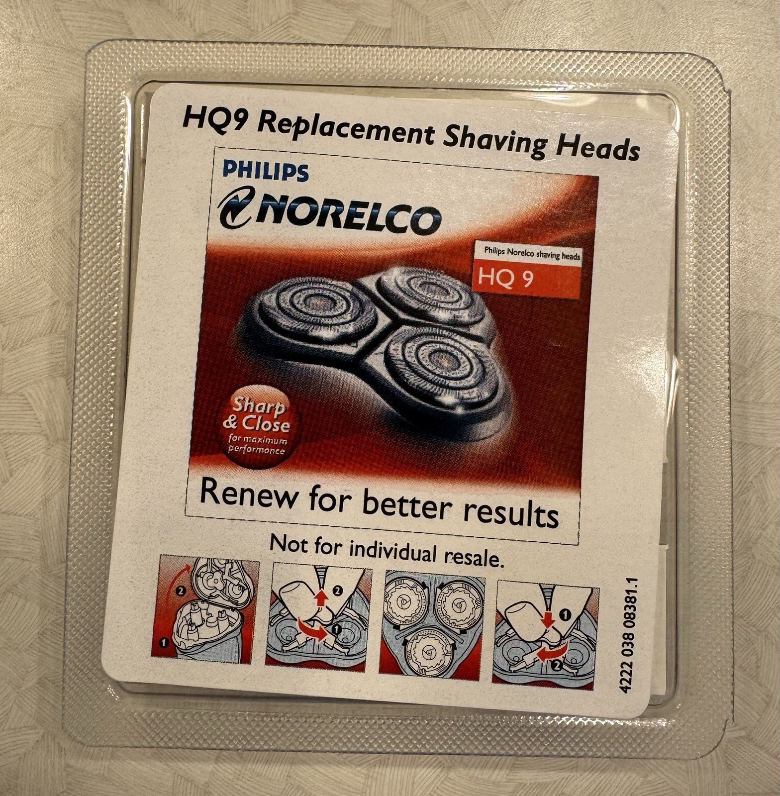 New! Genuine Philips Norelco HQ9 Replacement Shaving Heads Unopened Package of 3