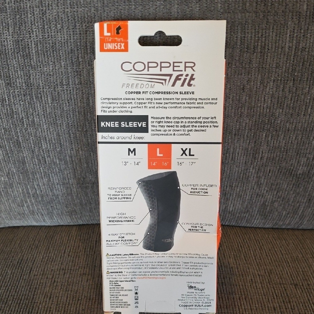 Copper Fit Black Knee Compression Sleeve, Size Large, Unisex, New