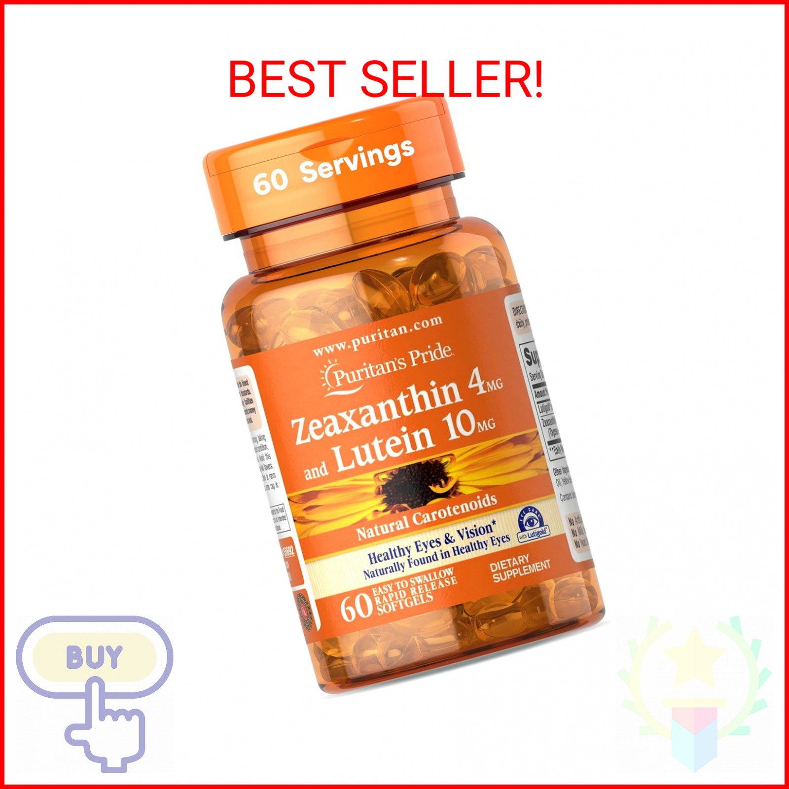 Puritan’s Pride Zeaxanthin 4mg with Lutigold™ Lutein 10mg Carotenoids, Dietary