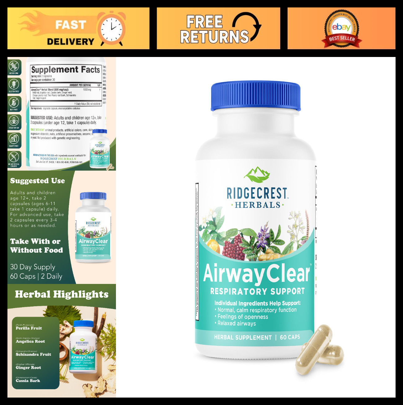 AirwayClear Lung Health Supplements – Schisandra, Cassia & Ginger – Vegan, Glute
