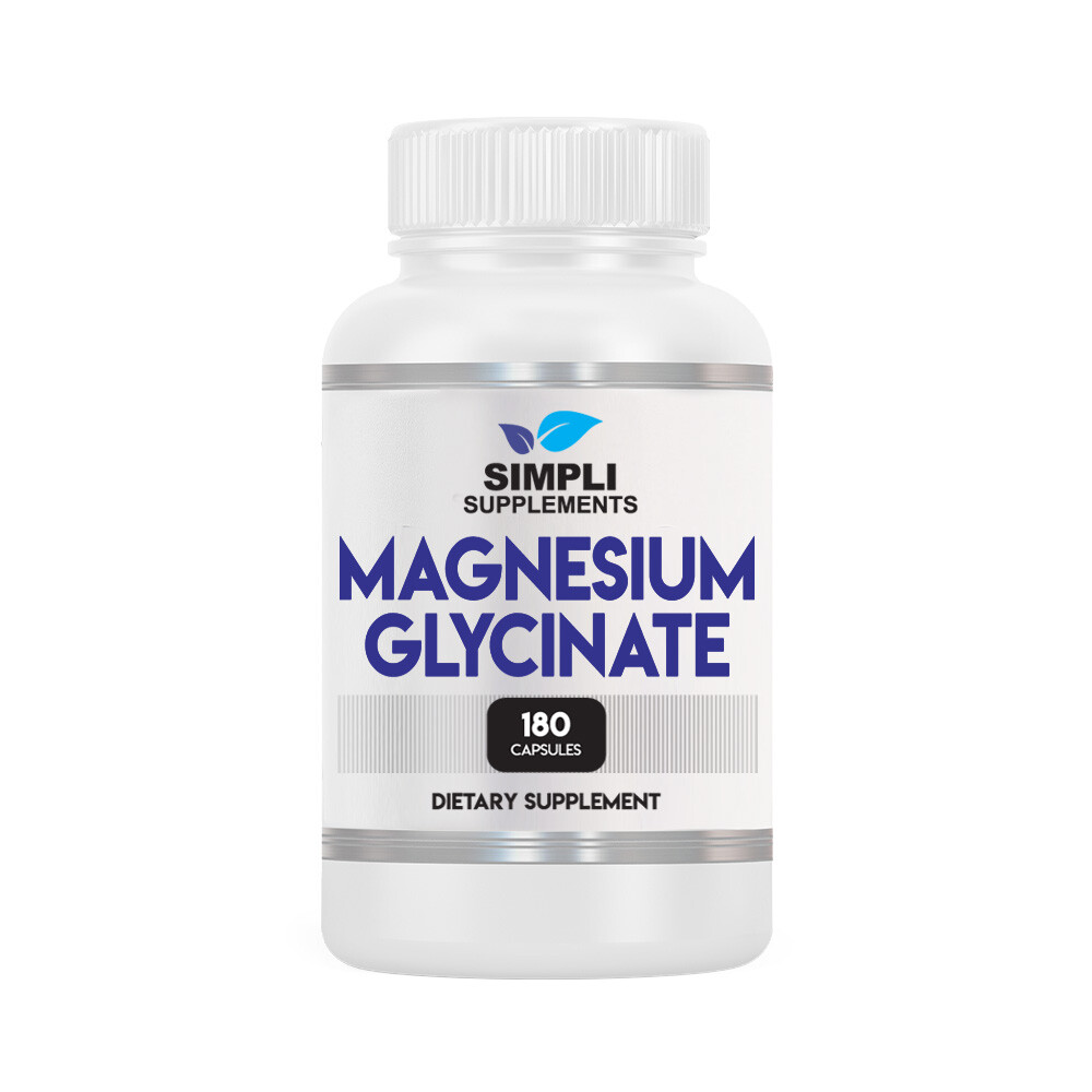 Simpli Supplements Magnesium Glycinate 400mg 180 Capsules (Vegan Friendly, USA M