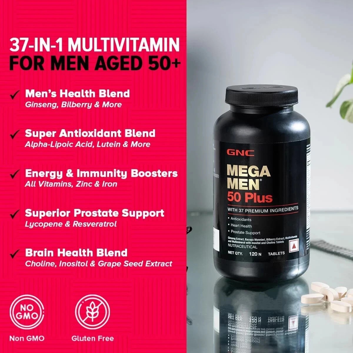 GNC Mega Men 50 Plus 120 Caplets Free Shipping Formulated In USA