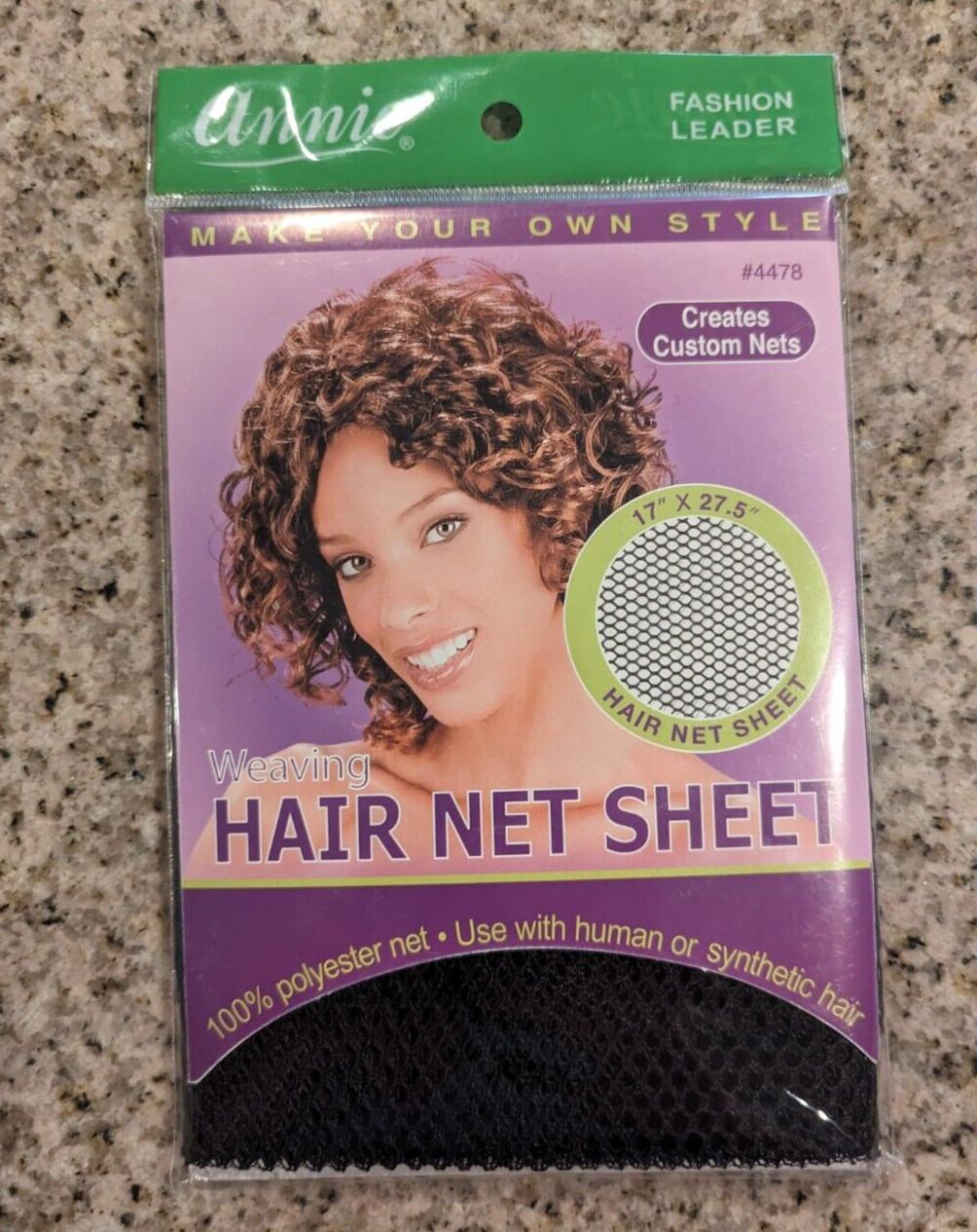 NEW ANNIE BLACK WEAVING HAIR NET SHEET #4478 100% POLYESTER NET 17″ x 27.5″