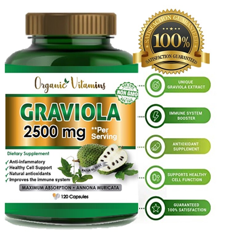 Graviola Capsules 2500mg 120 Pure Natural Soursop Capsules Leaves fruit Powder