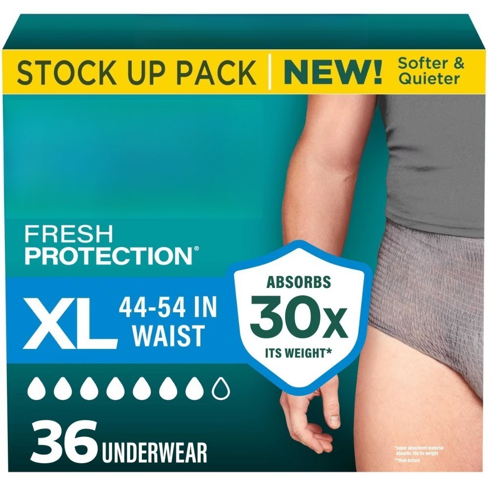 Depend Fresh Protection Men’s Incontinence Underwear – Max Absorbency, Gray