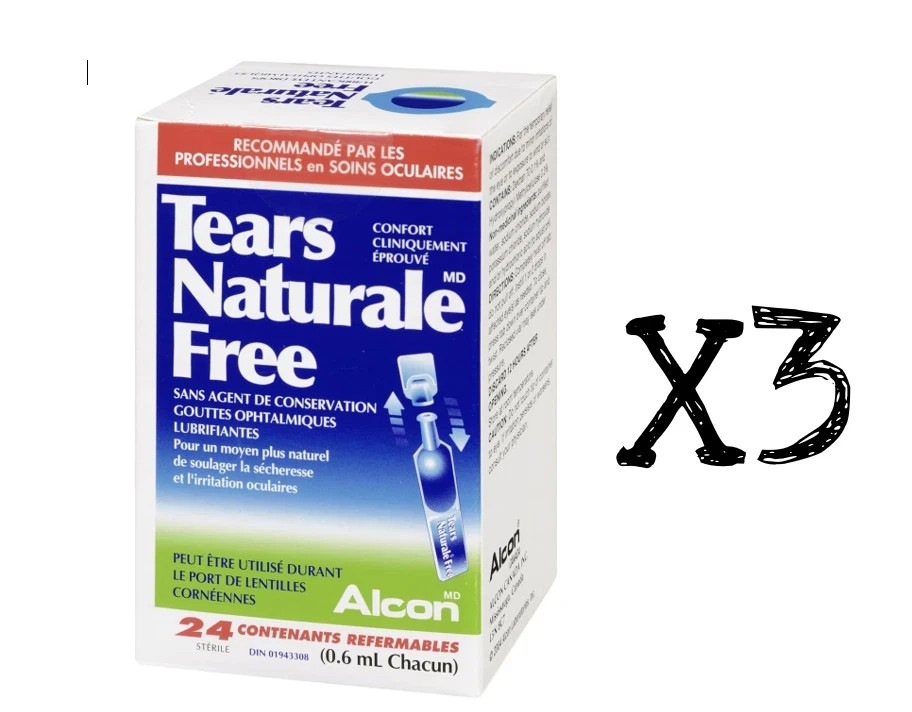 3x Alcon Tears Naturale Free Eye Drop, 0.6ml FRESH STOCK LONG EXPIRY From CANADA