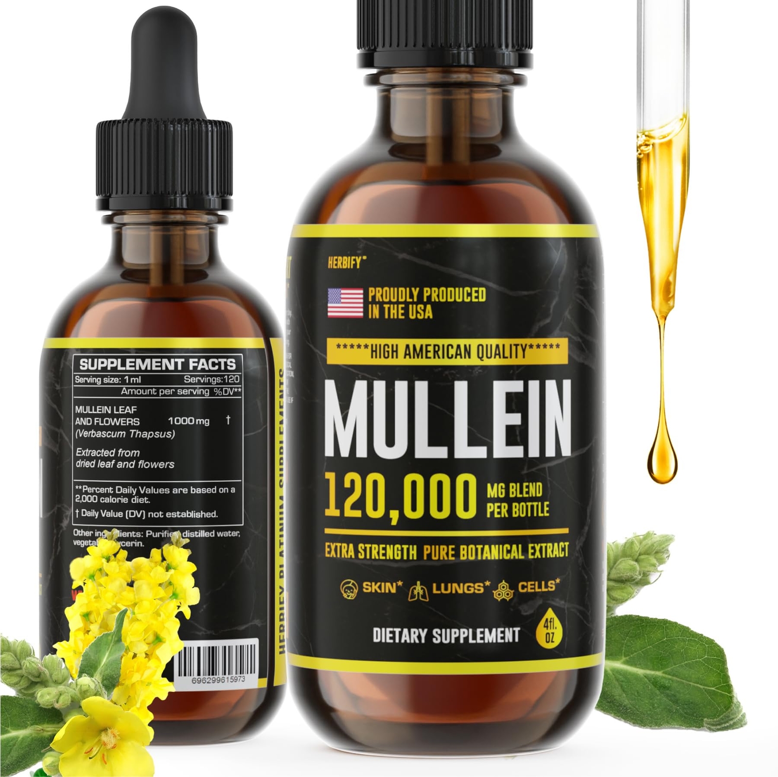 HERBIFY Mullein Drops – Lung Cleanse – Leaf Extract – Powerful Mullein for Im…